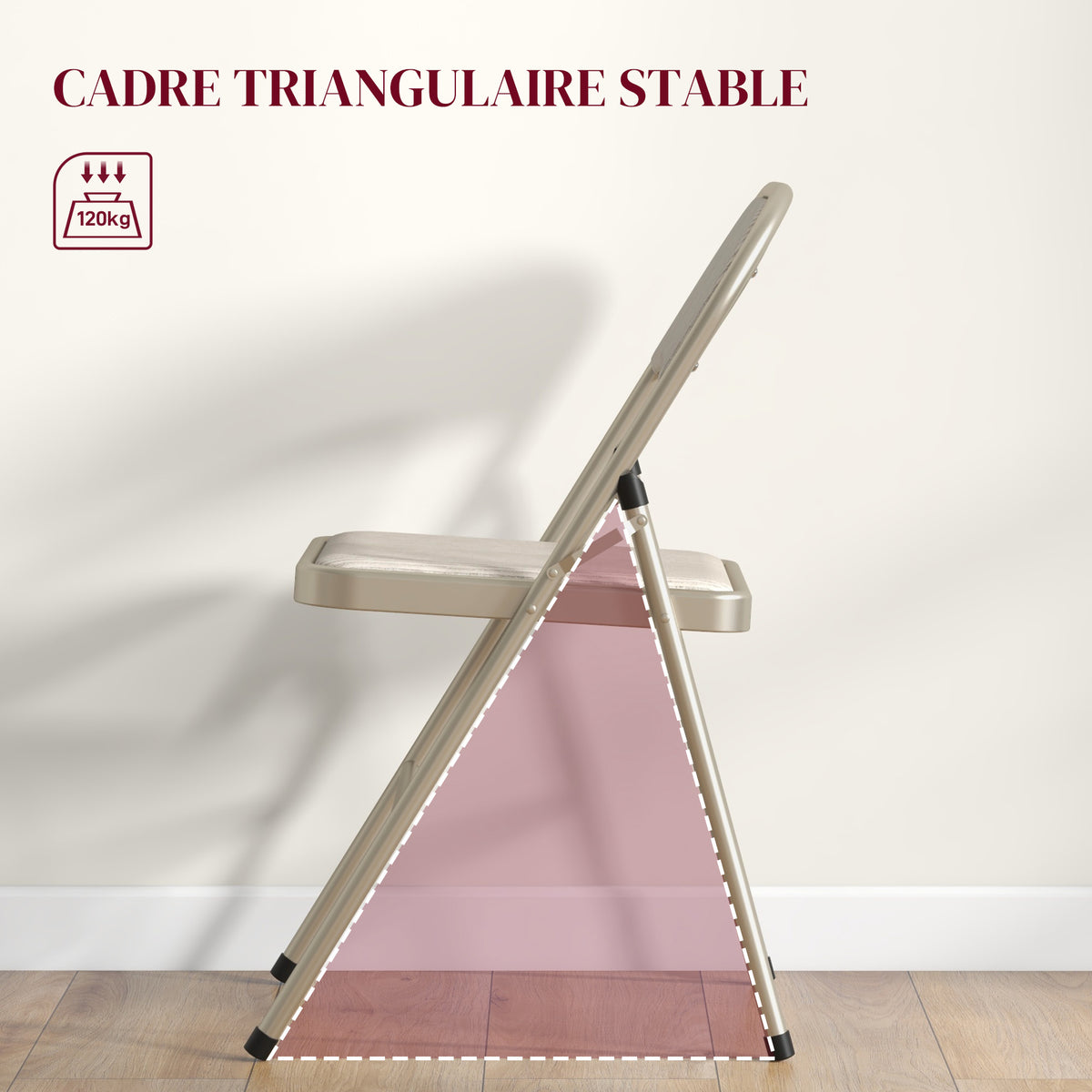 Lot de 4 chaises pliantes chaises de salle à manger portables cadre en acier dim. 45l x 46P x 78H cm beige-4