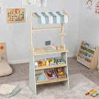 Supermarché pour enfant 34 pcs, marchande en bois, tableau noir, caisse enregistreuse et accessoires, 52x30x92,5cm, vert-1