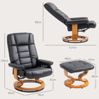Fauteuil de relaxation inclinable avec repose-pied, pivotant, cadre en bois , revêtement synthétique noir-2