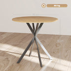 Table à manger ronde pour 2 personnes avec plateau aspect bois et piètement croisé en acier, blanc chêne-2