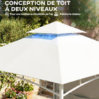 Pavillon Tonnelle de Jardin Toit Double Rideaux et Poches de Rangement Crochet de Plafond 3 x 3 m Crème-3