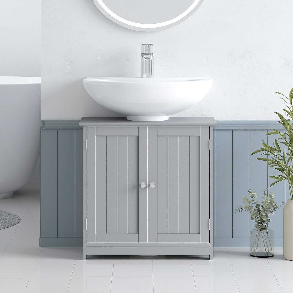 Meuble salle de bain sous lavabo - meuble sous-vasque - placard 2 portes avec étagère 60L x 30l x 60H cm - en bois Gris-9