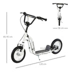 Trottinette enfants, grandes roues pneumatiques 12 pouce en caoutchouc, charge 100 kg, trottinette tout terrain avec double freins, hauteur réglable et béquille latérale, 5 à 12 ans, blanc-2