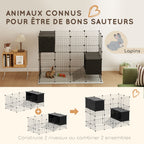Enclos pour petits animaux, cage à lapin modulable 31 panneaux avec niches surélevées, en acier, 140x70x52cm, noir-8