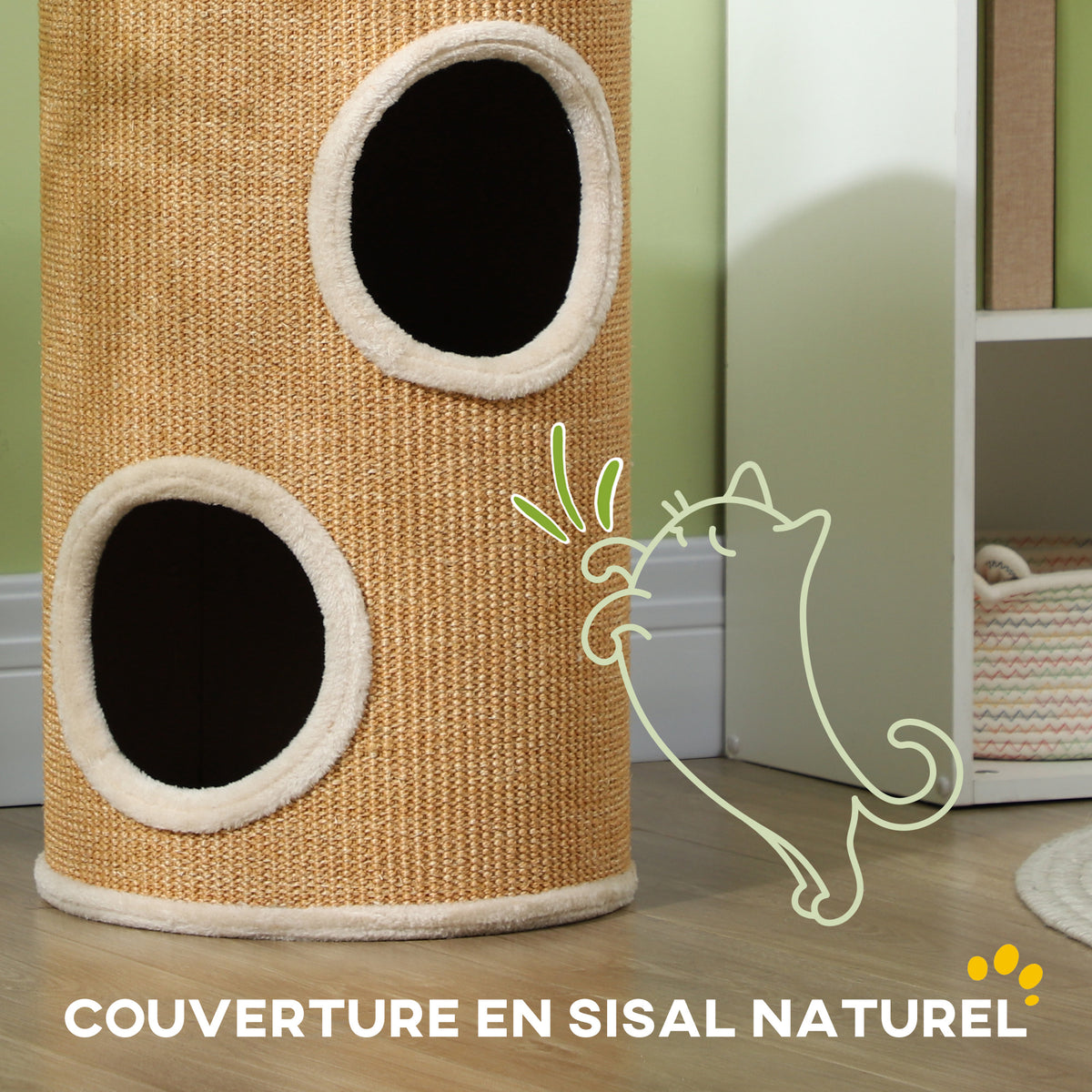 Tonneau à gratter pour chat tour à griffer arbre à chat à 2 couches en sisal naturel pour 1 à 2 chats Ø 35 x 60H cm-4