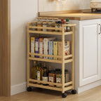 Étagère de rangement de salle de bain en bambou à 3 niveaux avec roulettes pour cuisine, salle de bain, salon - naturel-6
