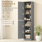 Meuble de salle de bain colonne avec 2 portes et 4 étagères réglables, 40 x 35 x 180 cm, gris-3
