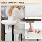 Lot de 2 tabourets de bar, chaises de bar en tissu bouclette avec dossier incurvé, repose-pieds, 50x52,5x98cm, blanc-5