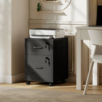 Caisson bureau mobile à 2 tiroirs, meuble rangement bureau sur roulettes pour documents suspendus format lettre, noir-9