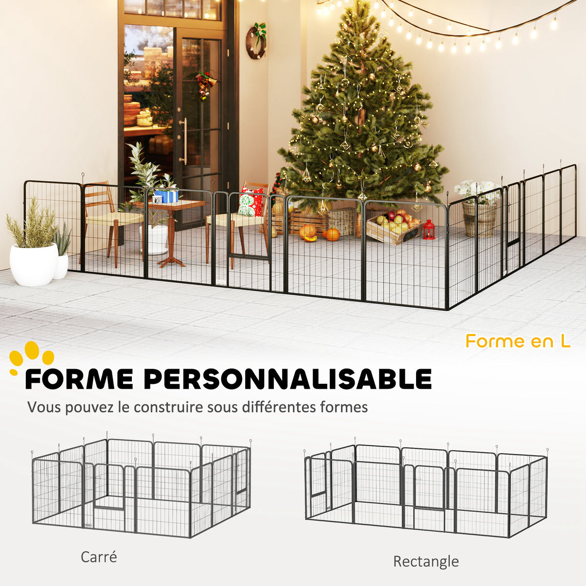 Parc pour chien, enclos chien 12 panneaux modulable et pliable, portable en acier avec porte 68 x 80 noir-3