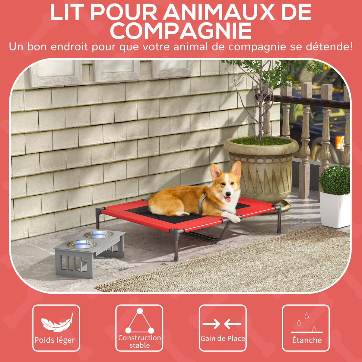 Lit sur pieds lit pour chien chat lit de camp lit surélevé animaux tissu Oxford textilène micro-perforé métal-4