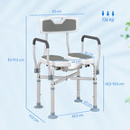 Tabouret de douche, tabouret de bain avec siège rembourrée en U amélioré et accoudoirs, hauteur réglable, gris-2