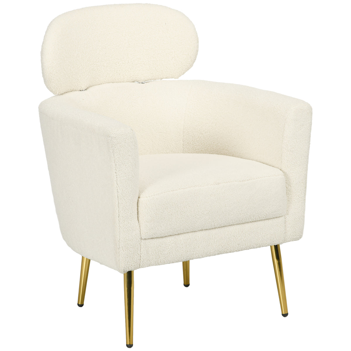 Fauteuil salon avec appuie-tête amovible, fauteuil crapaud en peluche teddy, pieds en métal, 71 x 65 x 90 cm, crème-0