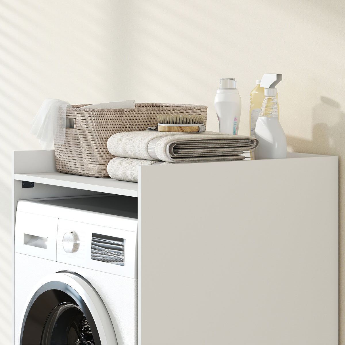 Meuble Machine à Laver avec Plan de Travail, Style Moderne, Anti-Basculement, Meuble de Rangement, 64x60x97,5cm, Blanc-9