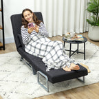Fauteuil chauffeuse canapé-lit Convertible inclinable 1 Place Coussin lombaires accoudoirs piètement métal Lin Noir-6