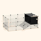 Enclos pour petits animaux, cage à lapin modulable 31 panneaux avec niches surélevées, en acier, 140x70x52cm, noir-2