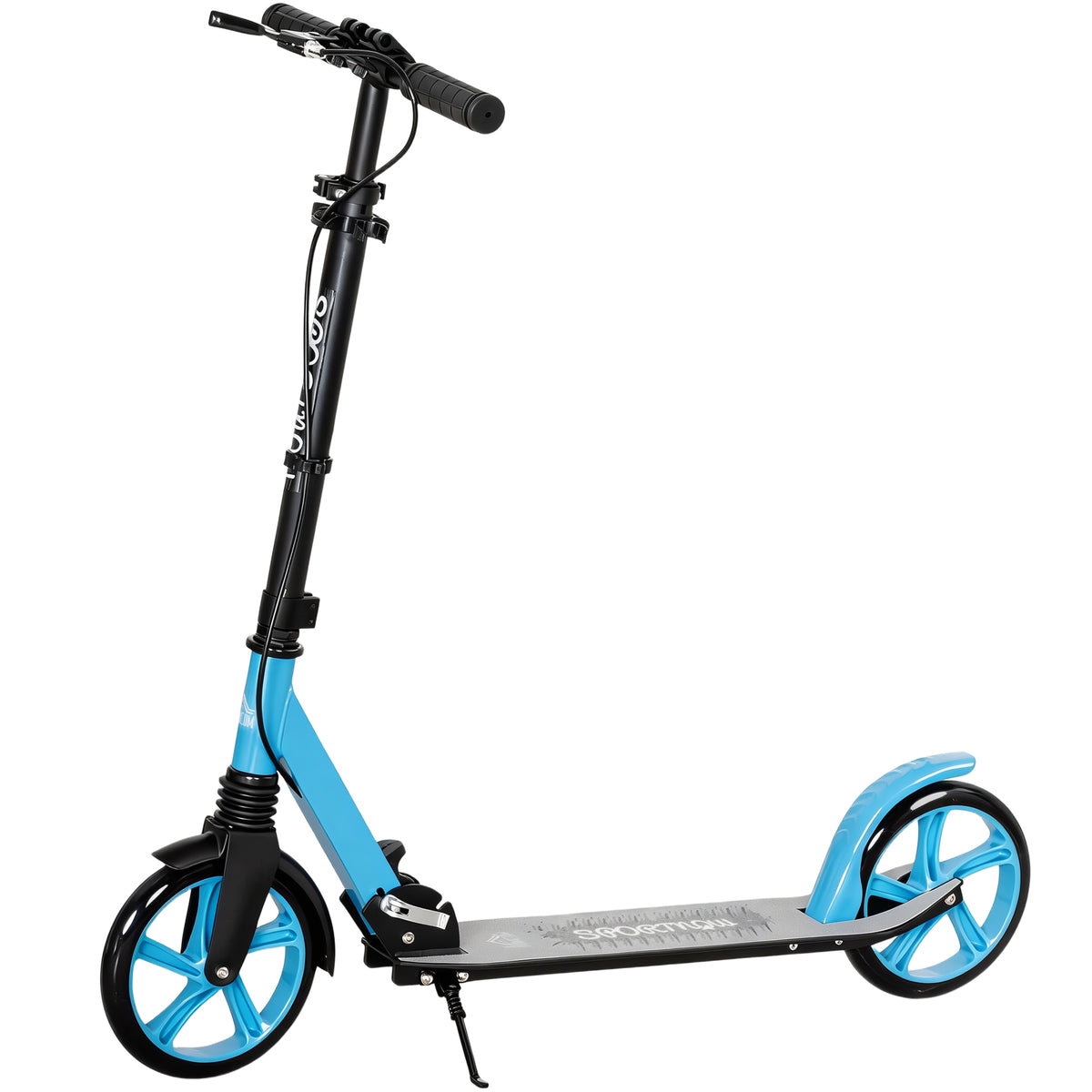Trottinette Pliable pour Adultes 14+ Ans, Guidon Réglable, Grandes Roues, Amortisseur, Aluminium, 91,5x36,5x104cm, Bleu-0