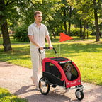 Remorque Vélo Chien 2-en-1 pour Chien Moyen avec Suspension, Pneus à Dégagement Rapide, Réflecteurs, 160x71x101cm, Rouge-9