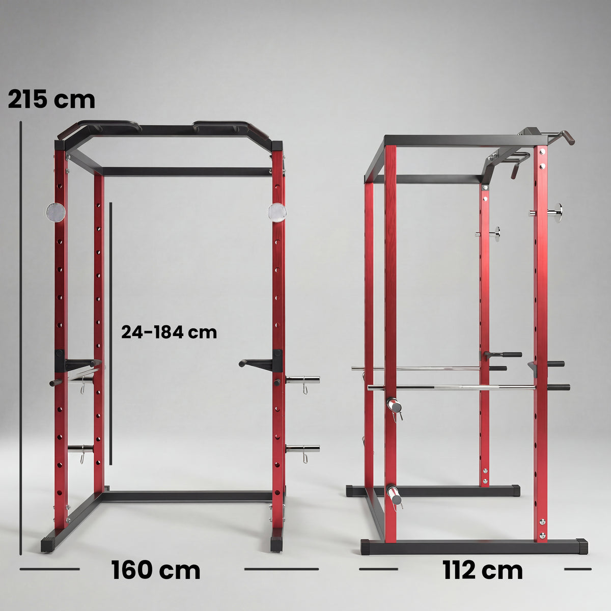 Station de Musculation Multifonction Acier Charge 460 kg, Barre de Traction, Rack de Squat, Dips, 160x112x215cm, Rouge-2