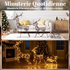 Lot de 2 Rennes de Noël avec Traîneau Lumineux 3 Pièces, 240 LED Blanc Chaud, 8 Modes et Minuterie, 78x22x105cm, Marron-5