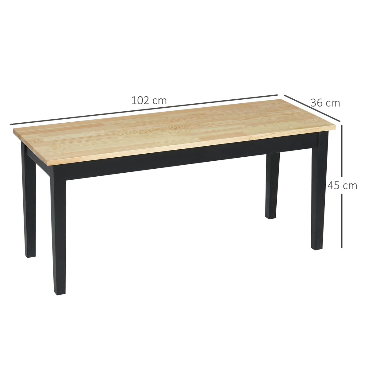 Banc en bois pour 2 personnes bicolore assise naturelle et piètement noir 102 x 36 x 45 cm-2