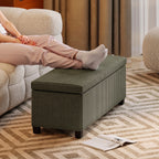 Banc de Rangement, Bout de Lit en Velours Côtelé avec Couvercle, pour Salon, Chambre, Entrée, 112x42x40 cm, Vert Clair-8