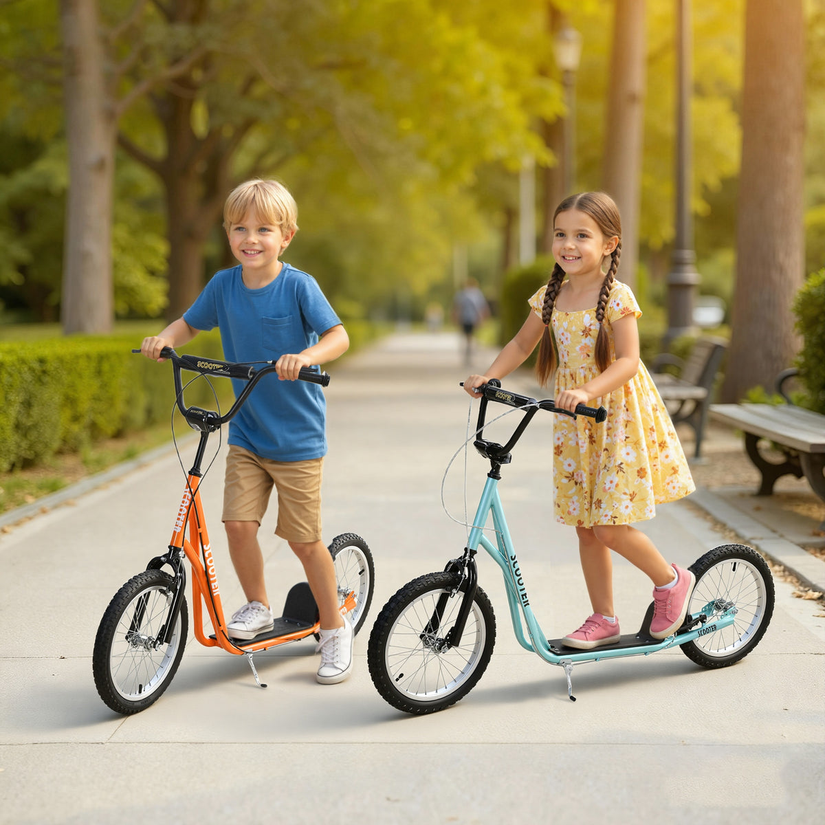 Trottinette patinette enfants partir 5 Ans Grands pneus Caoutchouc Guidon réglable poignée Frein 100 Kg Bleu-1