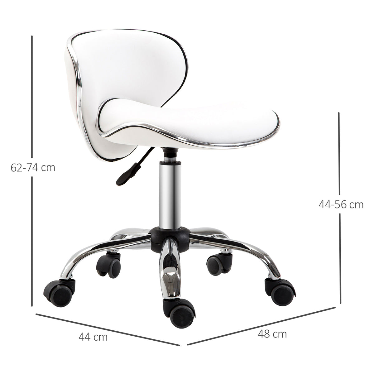 Tabouret à roulettes tabouret de travail avec hauteur réglable 44-56 cm et dossier, pivotant 360°, blanc-2