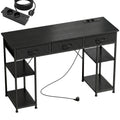 Bureau avec rangement avec prises de courant, 3 tiroirs en tissu et 4 étagères de rangement, 120 x 40 x 76 cm, noir-0