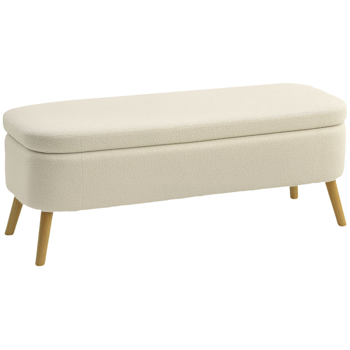 Banc de rangement, bout de lit avec couvercle, pieds en bois, capacité 65 L, jusqu'à 220 kg, 120x42x45cm, beige-0