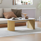 Table basse ovale, table d'appoint aspect effet marbre, coins arrondis pieds épais, 110 x 50 x 40 cm, blanc-1