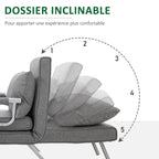 Fauteuil chauffeuse canapé-lit Convertible 1 Place déhoussable Grand Confort Coussin Pieds accoudoirs métal Lin Gris Clair-3
