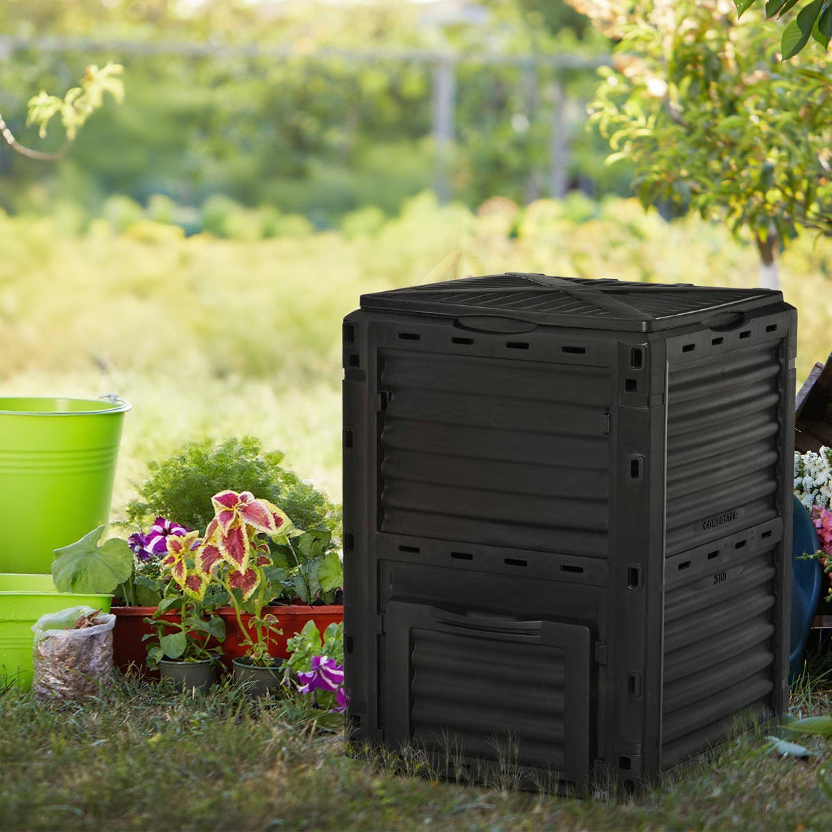 Composteur de jardin 300L bac composteur pour jardin en polypropylène 48 aérations 60,5 x 60,5 x 81,5 cm noir-1