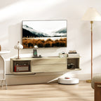 Meuble TV suspendu meuble télé pour téléviseur 50 pouces tiroir étagères passe-câbles 120x24x22,4cm effet bois naturel-1