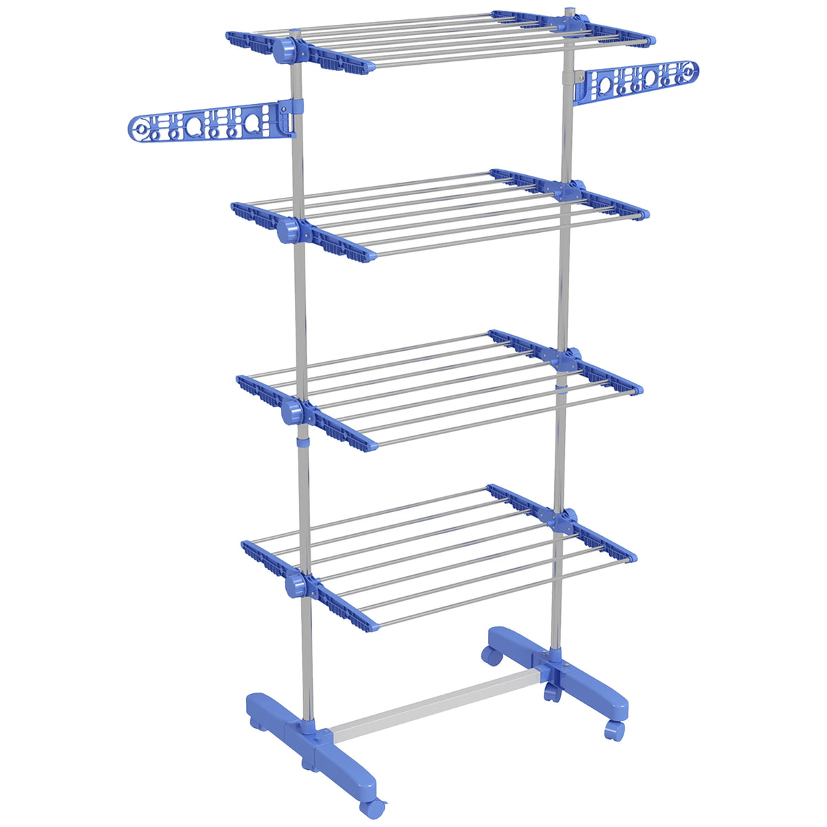 Séchoir à Linge étendoir pliable ailes latérales utilisation intérieure et extérieure 142 x 55 x 172 cm 4 niveaux bleu-0