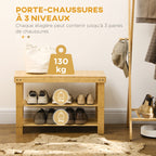 Banc avec meuble à chaussures étagères en bambou dim. 70L x 28l x 45H cm bois naturel-3