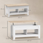 Table basse plateau relevable, table de salon avec étagères et compartiment caché,105 x 50 x 49-62,5 cm blanc-2