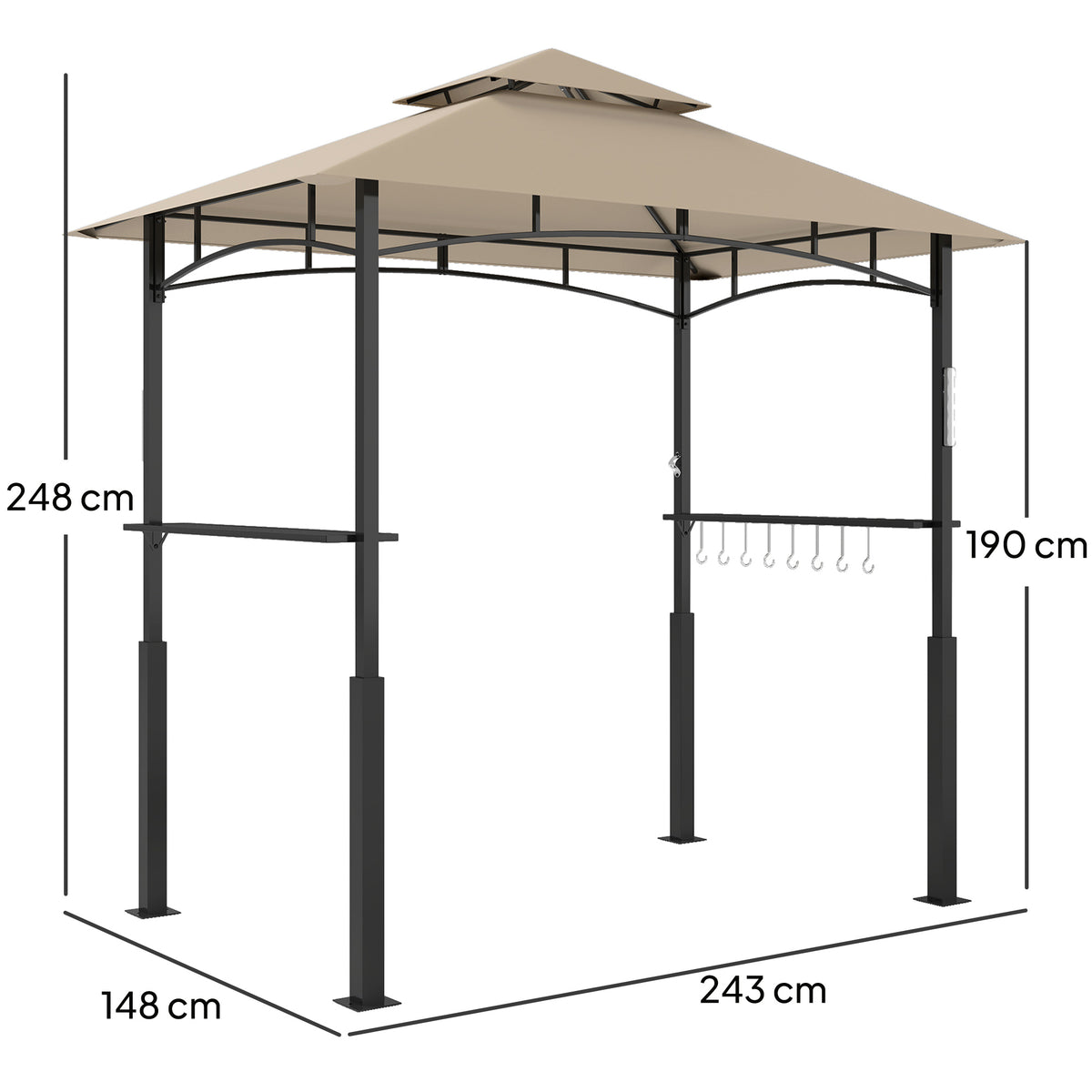 Tonnelle de barbecue à deux niveaux auvent de réception pour jardin avec lumière LED 243 x 148 x 248 cm kaki-2