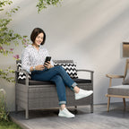 Banc extérieur jardin 2 places banc de rangement 160L en rotin PE avec coussin 2 oreillers 112 x 62 x 82 cm gris-9
