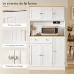 Buffet haut cuisine, armoire de cuisine, station de charge, 6 portes, plan de travail, porte-épices, 100x40x173cm, blanc-6