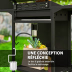 Barbecue gaz 3+1 brûleurs en acier, puissance 9,5 kW, barbecue de jardin 2 grilles étagères latérales, 2 roues, noir-6