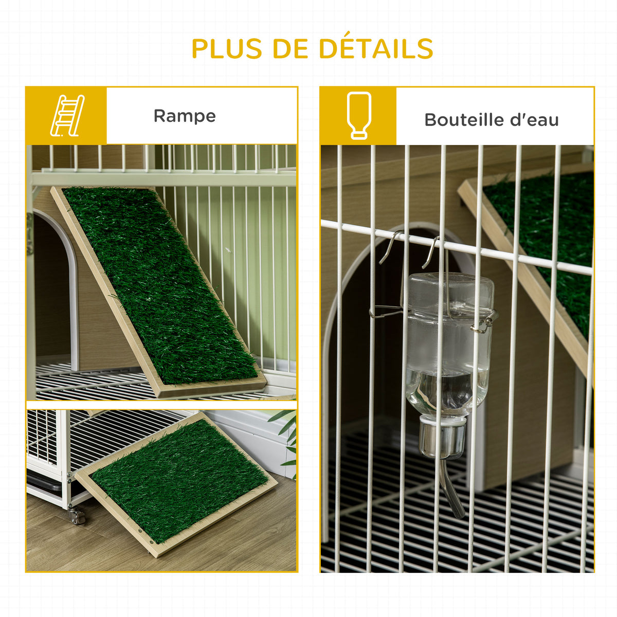 Cage à lapin clapier sur roulettes toit ouvrant plates-formes avec plateau amovible 78 x 52,5 x 76,5 cm naturel-7