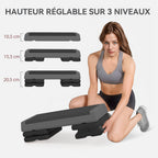 Stepper Fitness Aérobic 3 Niveaux, Hauteur Réglable 10,5/15,5/20,5 cm, Surface Antidérapante, Capacité 250 kg, Gris-3