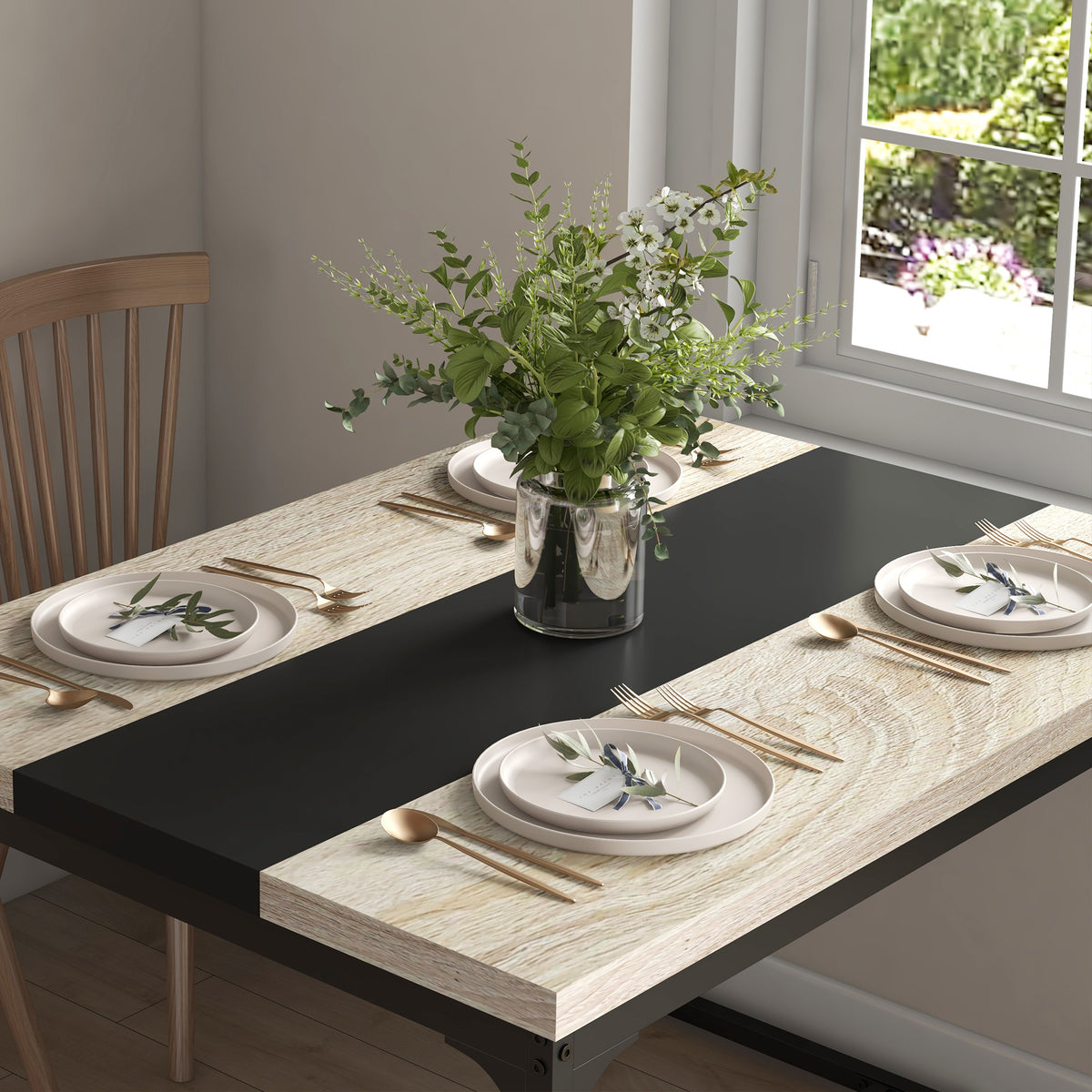 Table de salle à manger pour 6 personnes, style industriel en métal noir et bois, dim. 120L x 89l x 75,5H cm-7