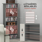 Rangements pour CD et DVD avec 8 compartiments et 6 étagères réglables, capacité max. 360 CD/185 DVD et Blu-ray, gris-4