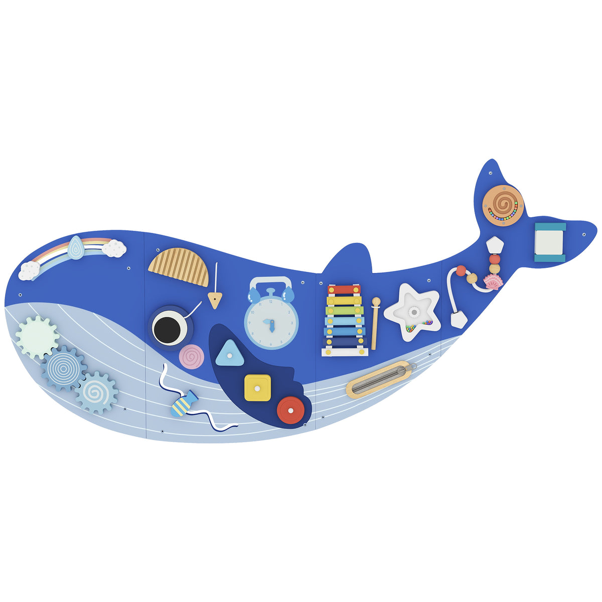 Busy Board Jouet, Tableau d'Activités Murale Baleine, Planche Motricité Bébé Educatif pour Garcon Fille dès 2 Ans, Bleu-0
