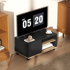 Meuble TV sur roulettes avec 2 Freins - 2 niches + Placard Porte 2 Passe-Fil - en bois Noir chêne Clair-9