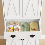 Buffet Haut Cuisine, Armoire de Cuisine avec 4 Portes, Tiroir et Étagères Réglables, Style Rustique, 62x38x173cm, Blanc-9