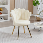Fauteuil coquillage chaise coiffeuse fauteuil en velours fauteuil de salon avec pieds en métal doré beige-1