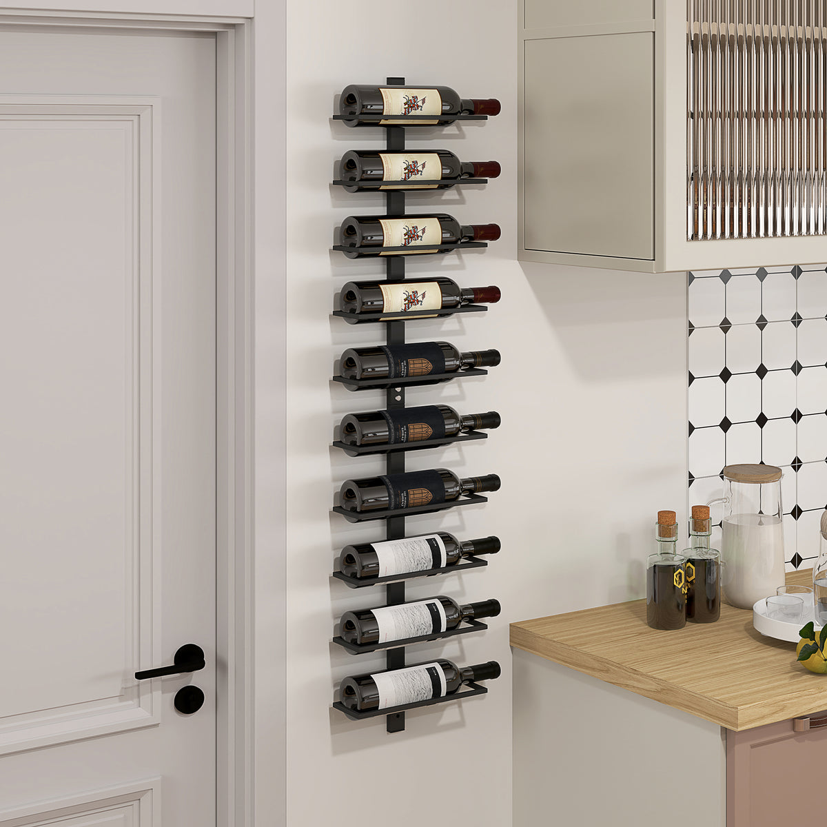 Porte bouteille mural en acier pour 10 bouteilles, pour cuisine, bar, salle à manger, cave, noir-1